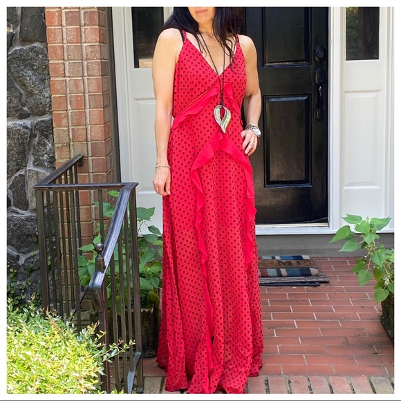 ABSOLUTELY GORGEOUS BOHO CHIC RED MAXI DRESS - Picture 8 of 12